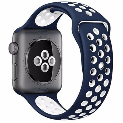 Curea iUni compatibila cu Apple Watch 1/2/3/4/5/6/7, 40mm, Silicon Sport, Albastru/Alb