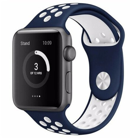 Curea iUni compatibila cu Apple Watch 1/2/3/4/5/6/7, 44mm, Silicon Sport, Albastru/Alb